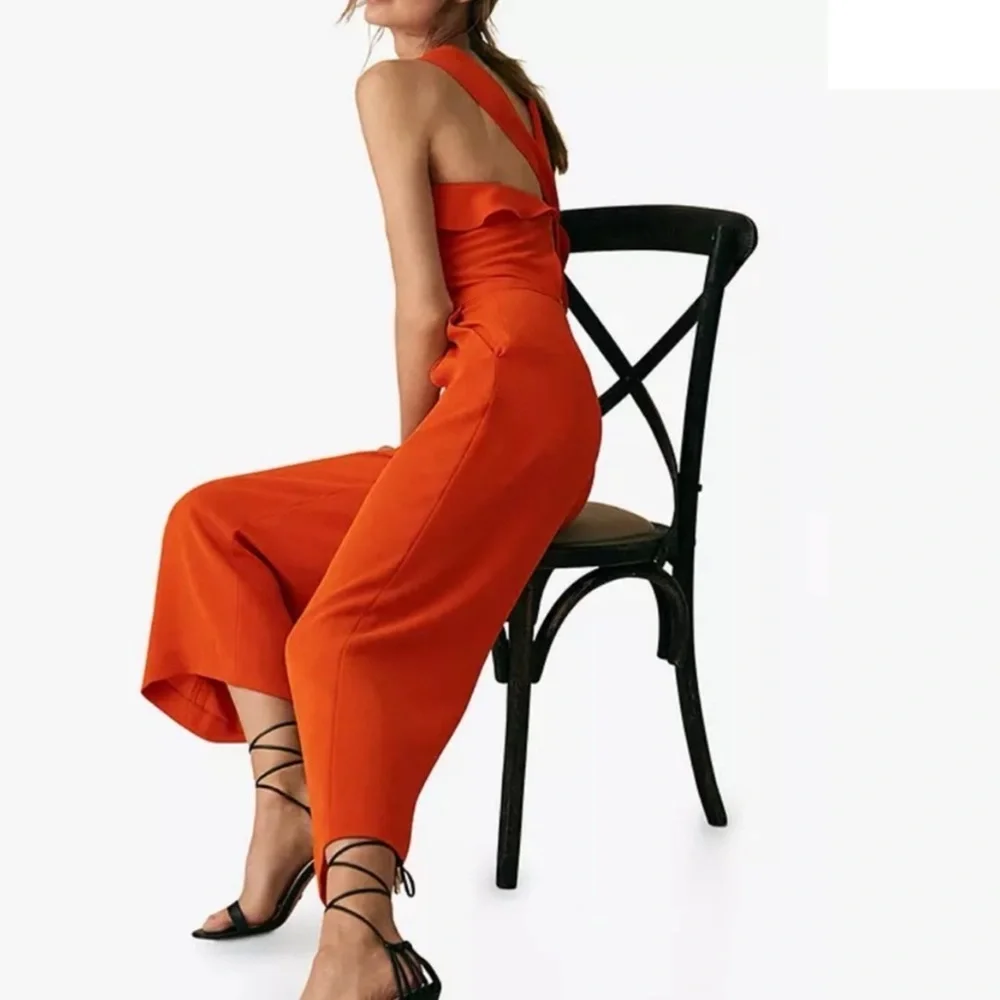 Reiss Open Back Pants Jumpsuit Orange Sz 2